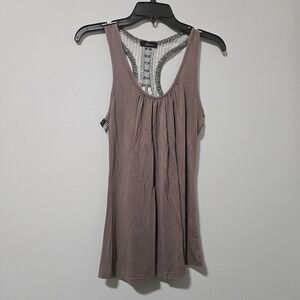 Soprano Womens Racerback Tank Top Taupe Brown Crochet Lace Back Size M T13036S